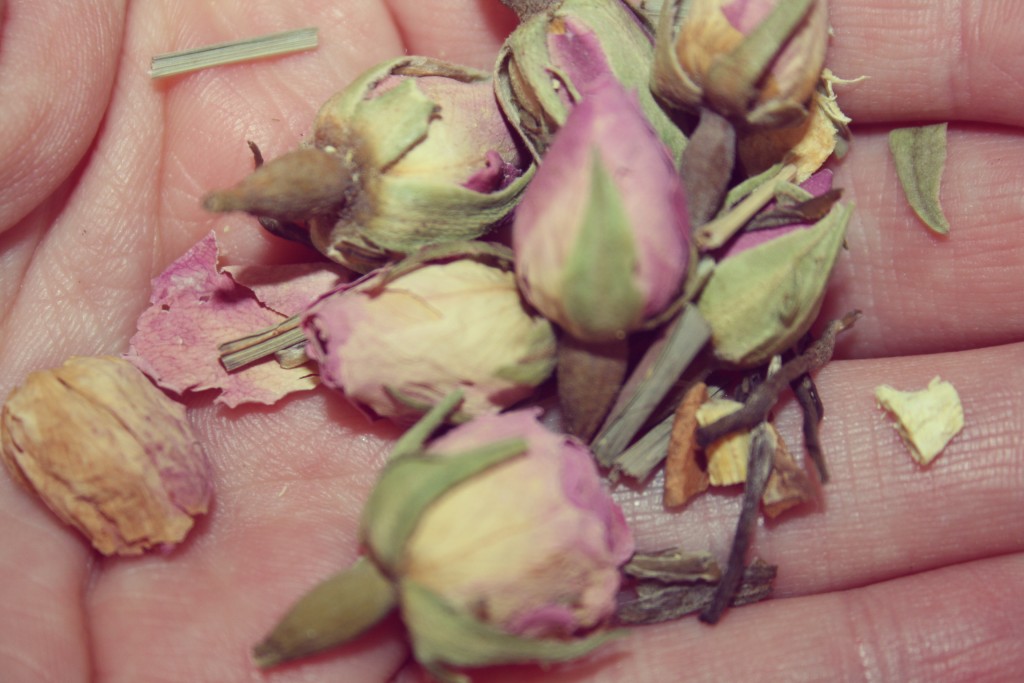 Tea leaves and rosebuds