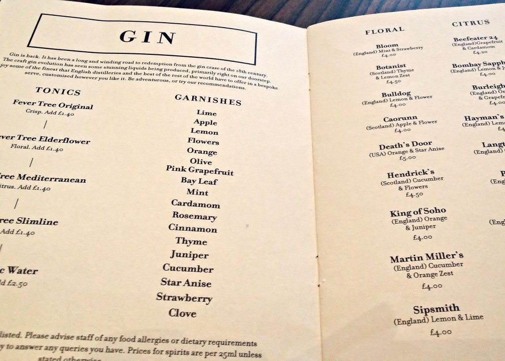 Gin menu